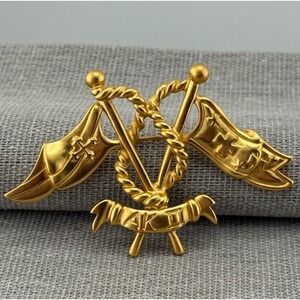 Vintage Anne Klein Signed AK Matte Gold Tone Flag Cross Brooch